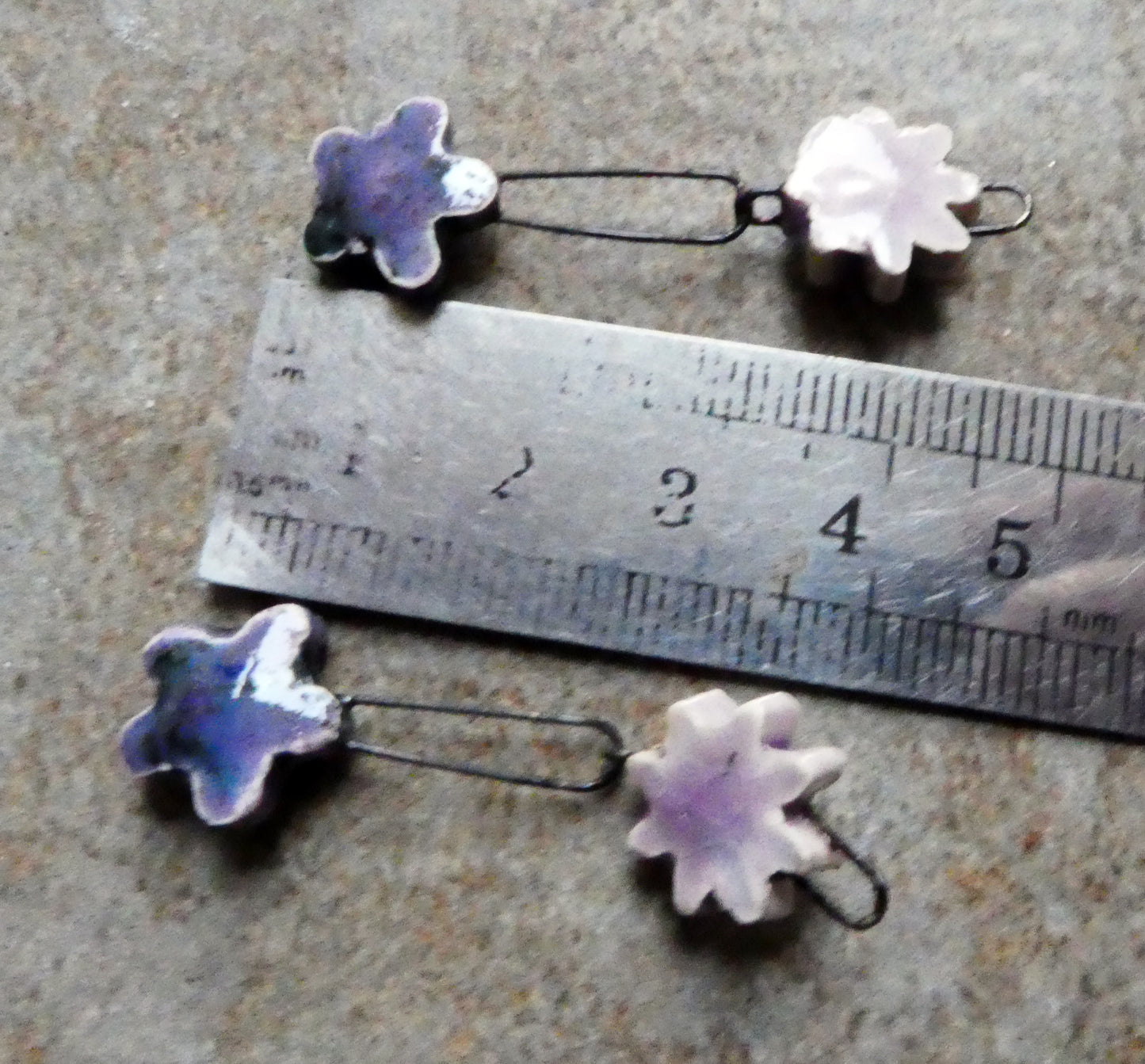 Ceramic Double Flower Dangles - Speckled Violet and Amethyst