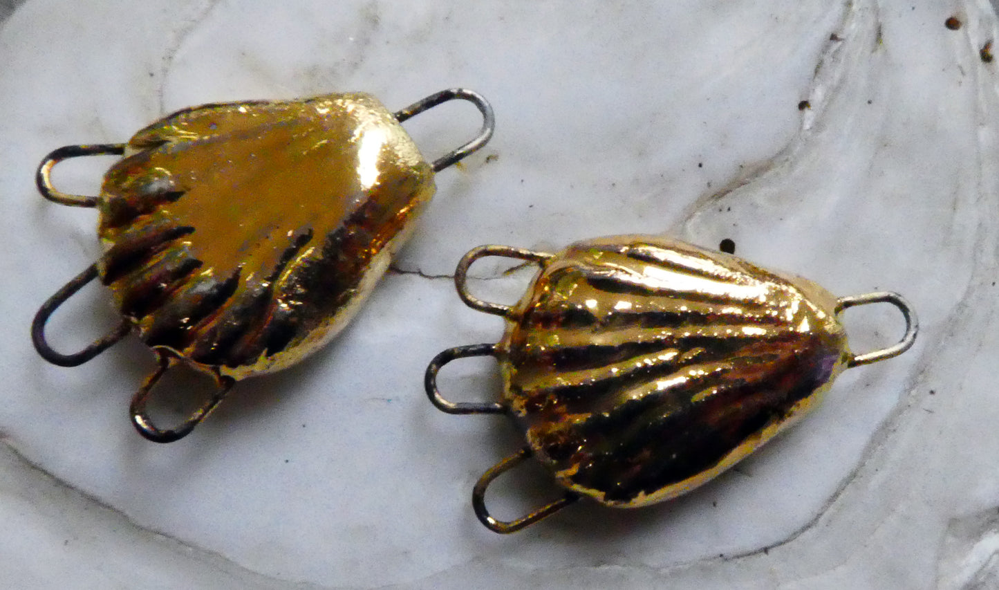 Ceramic Three Hoop Shell Connectors - Gold Lustre
