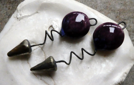 Ceramic Curly Tail Disc Dangles- Royal Fantasy