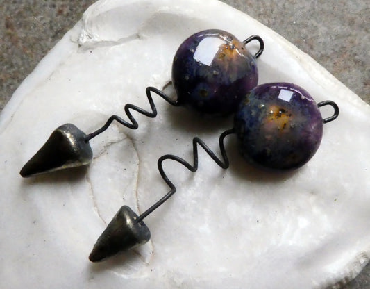 Ceramic Curly Tail Disc Dangles- Cosmic Grape