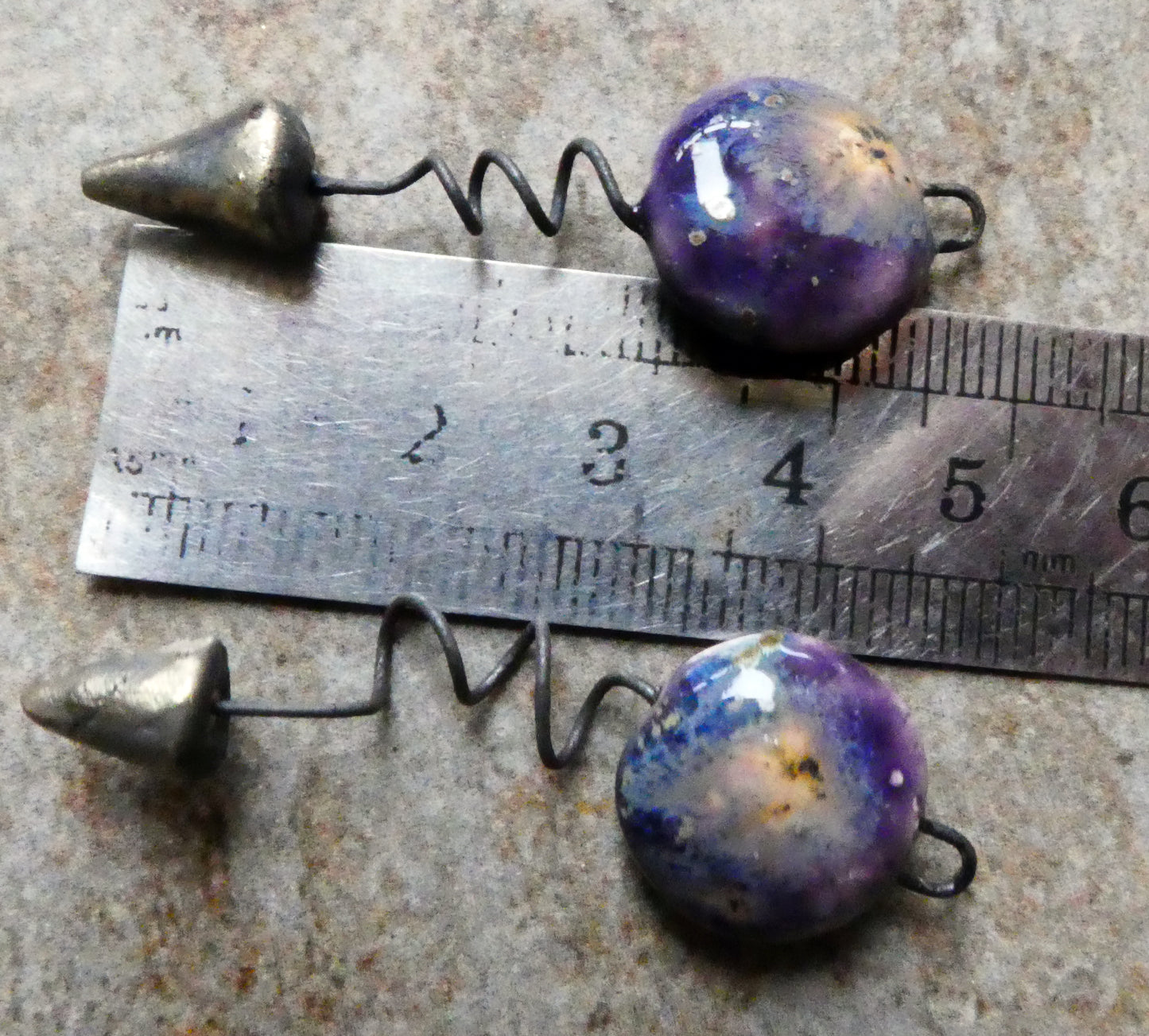Ceramic Curly Tail Disc Dangles- Cosmic Grape
