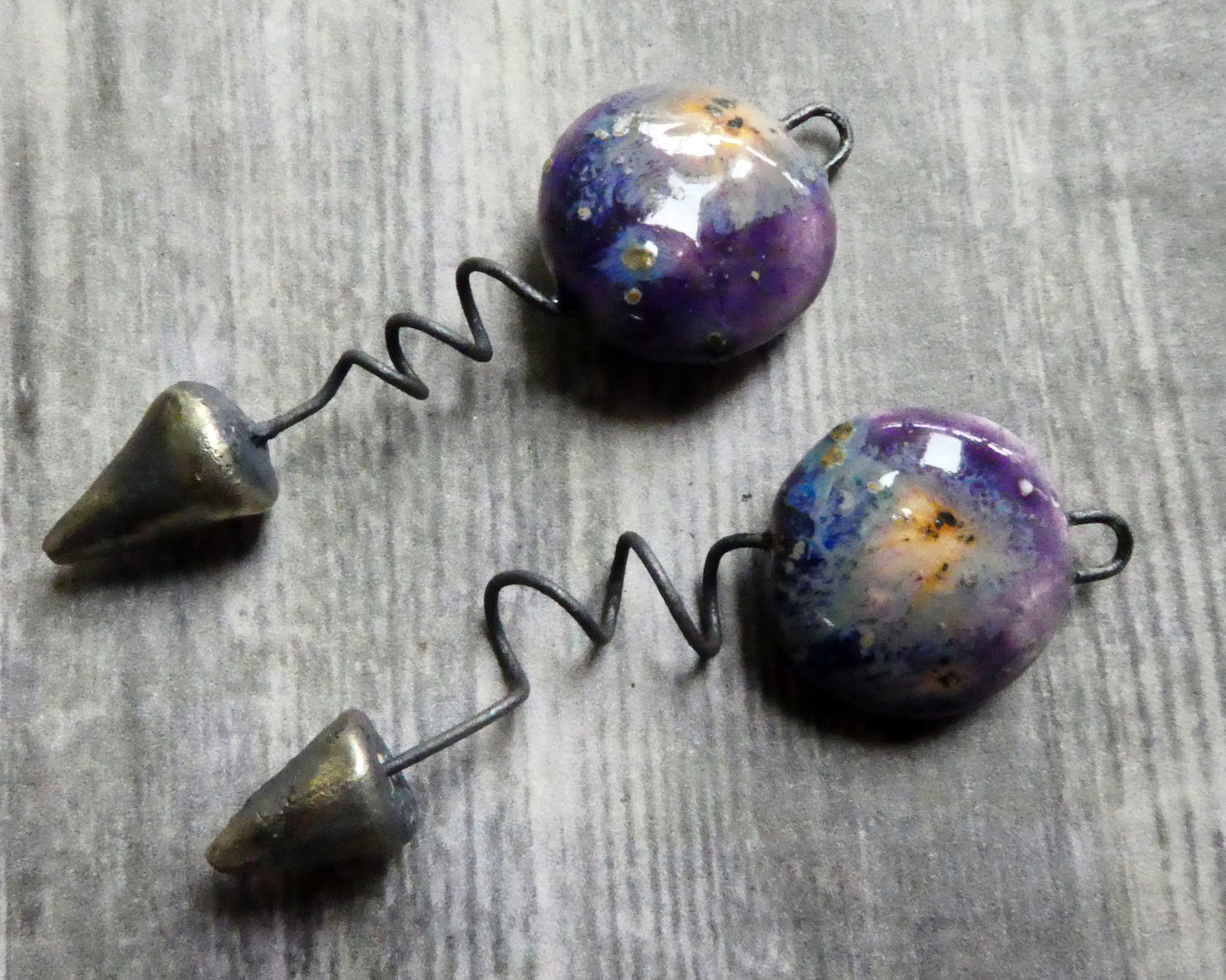 Ceramic Curly Tail Disc Dangles- Cosmic Grape