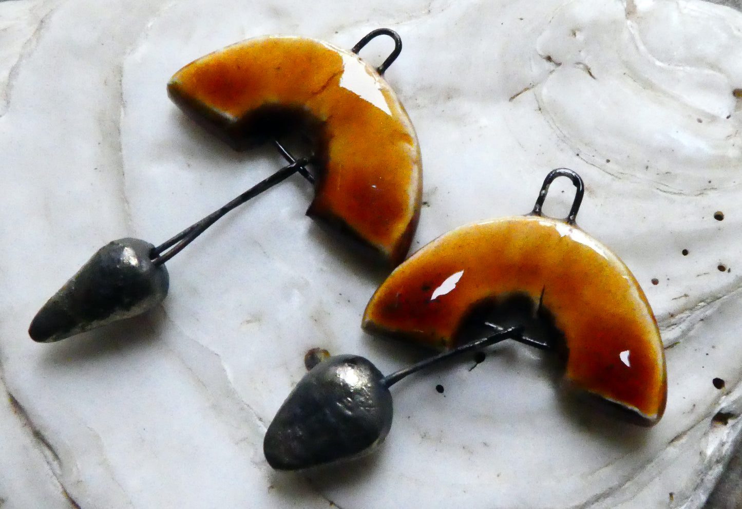 Ceramic Semi Circle Dangles - Cognac - Asymmetric