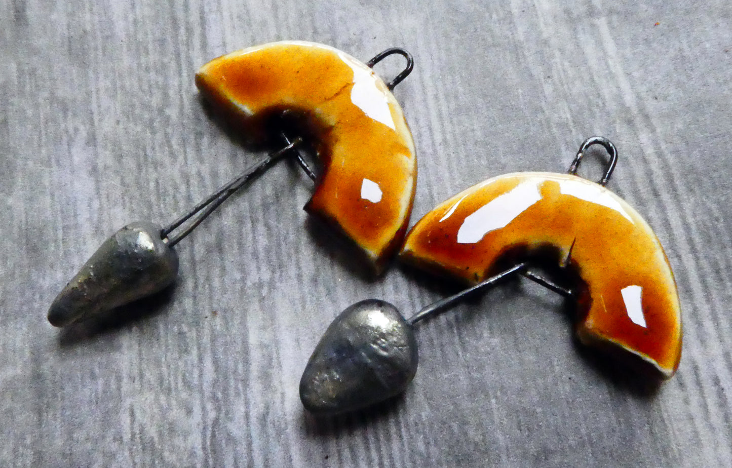 Ceramic Semi Circle Dangles - Cognac - Asymmetric