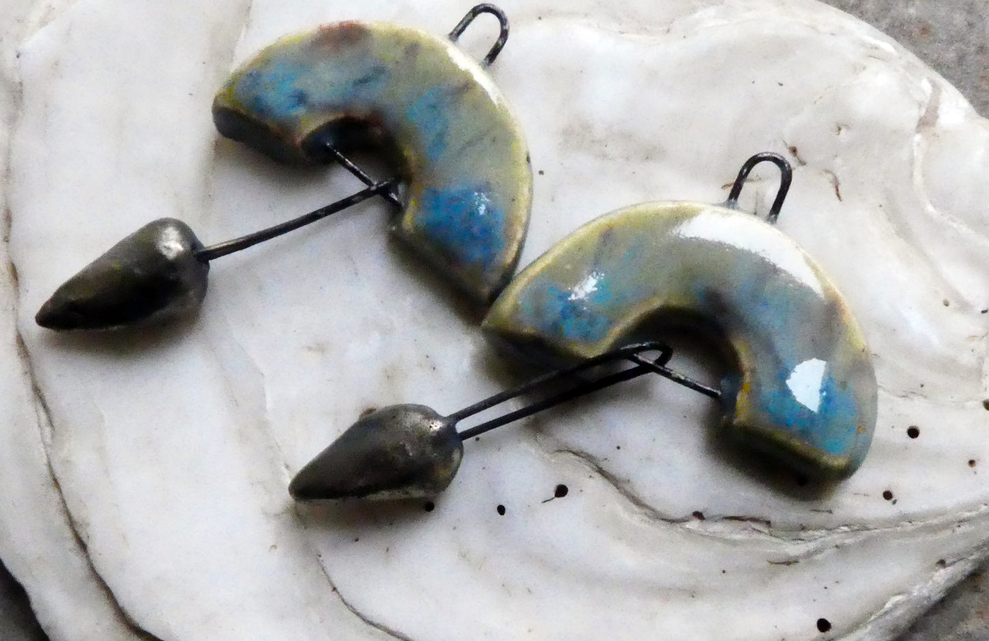 Ceramic Semi Circle Dangles - Blue Agate