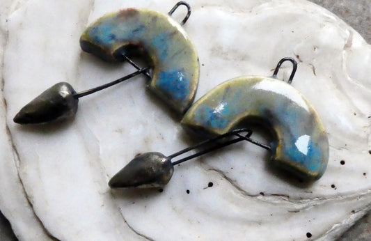 Ceramic Semi Circle Dangles - Blue Agate