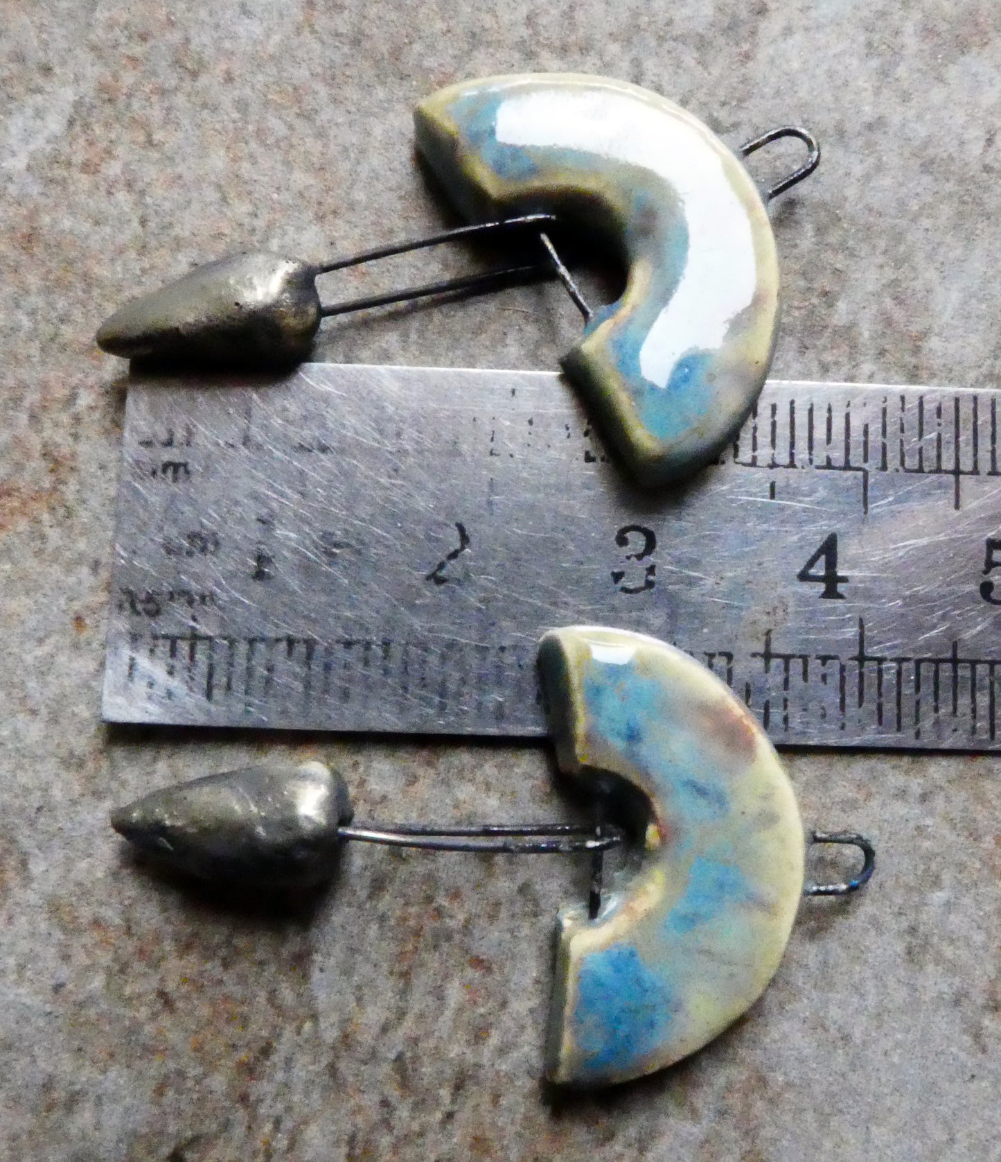 Ceramic Semi Circle Dangles - Blue Agate