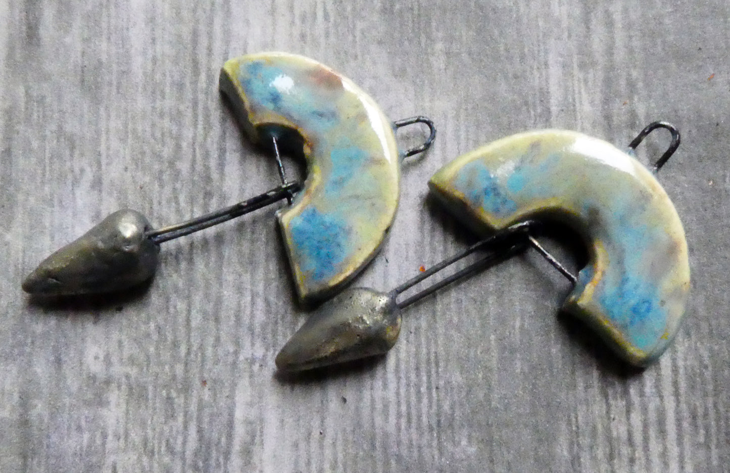 Ceramic Semi Circle Dangles - Blue Agate