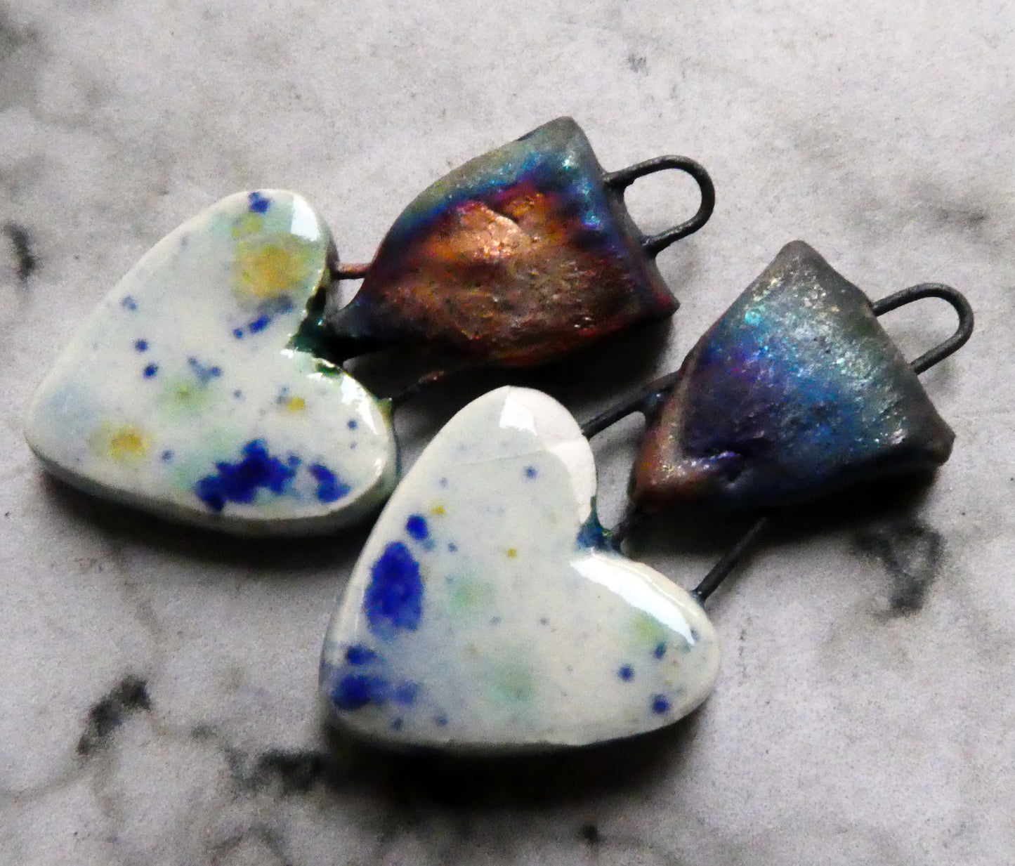 Ceramic Heart and Shield Charms - Seawind