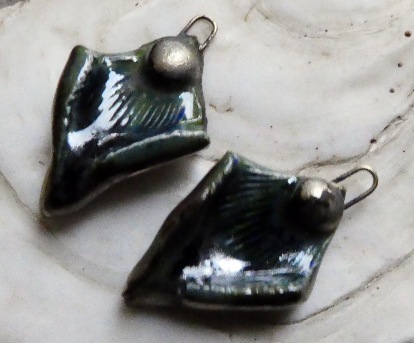 Ceramic Shell Textured Triangular Charms -Granada