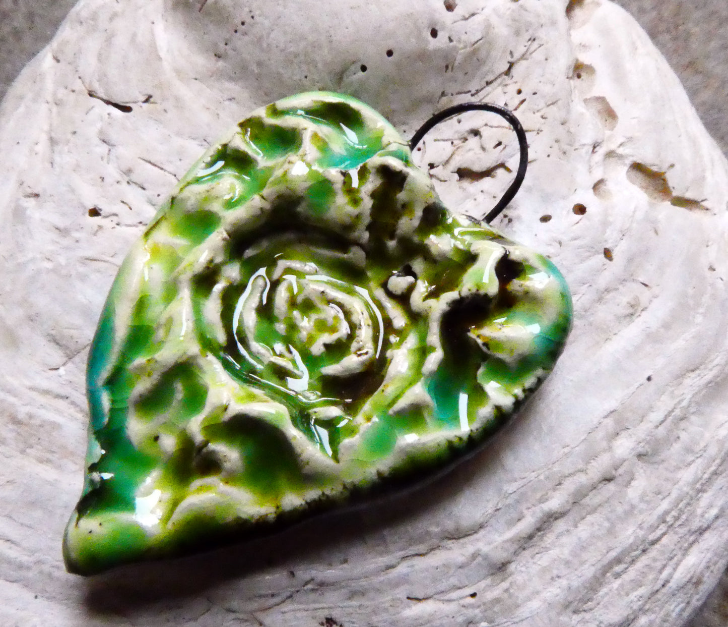 Ceramic Organic Heart Pendant - Lime