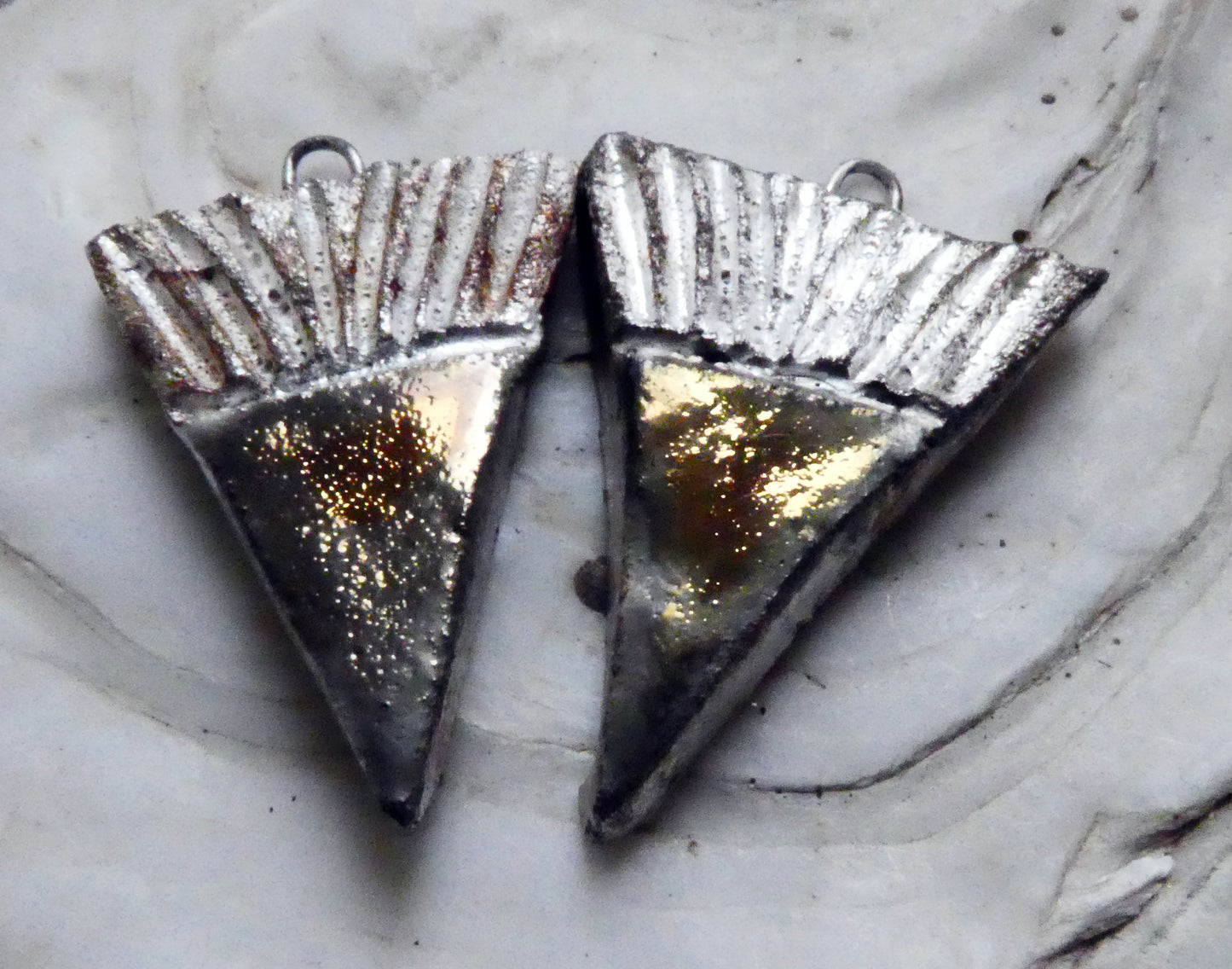 Ceramic Silver and Lustre Dagger Charms - Bronze