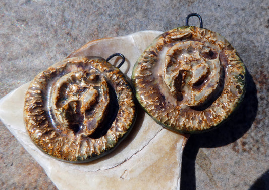 Ceramic Organic Textured Disc Charms - Foggy Sky