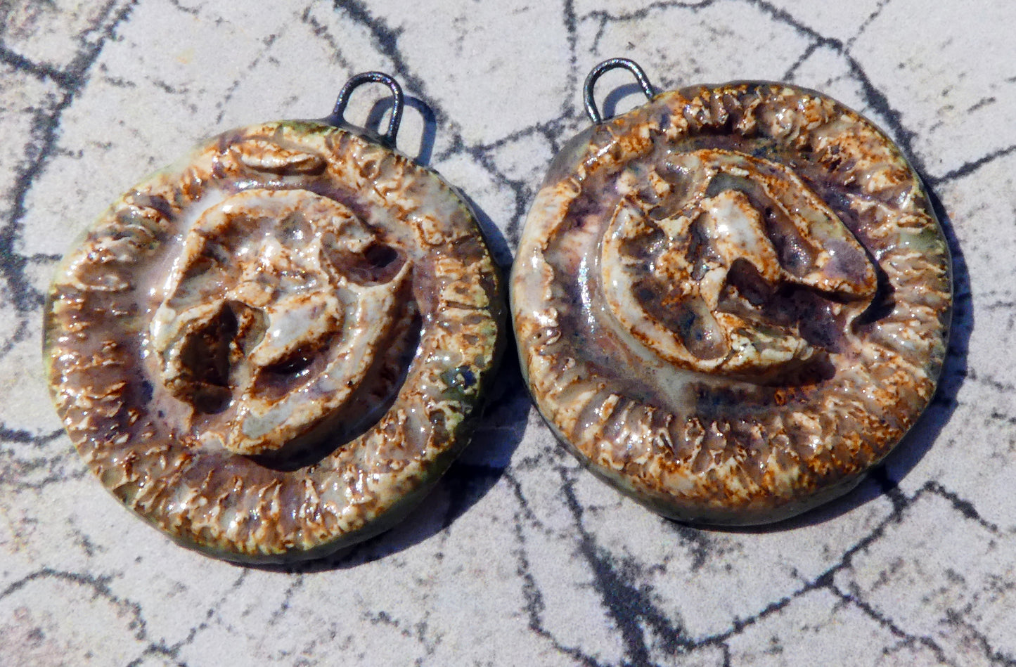 Ceramic Organic Textured Disc Charms - Foggy Sky