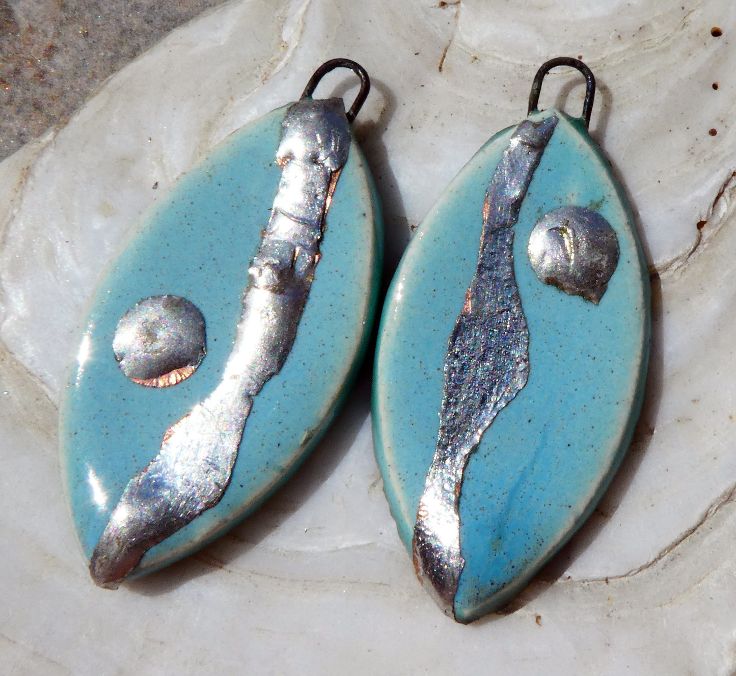 Ceramic Metallic Leaf Charms - Larimar