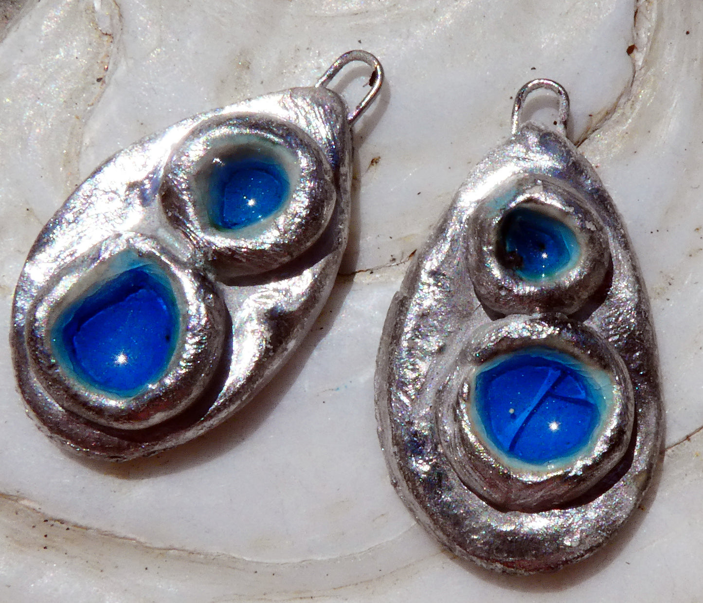 Ceramic and Silver Double Pool Enamel Drops -Turquoise and Wild Violet