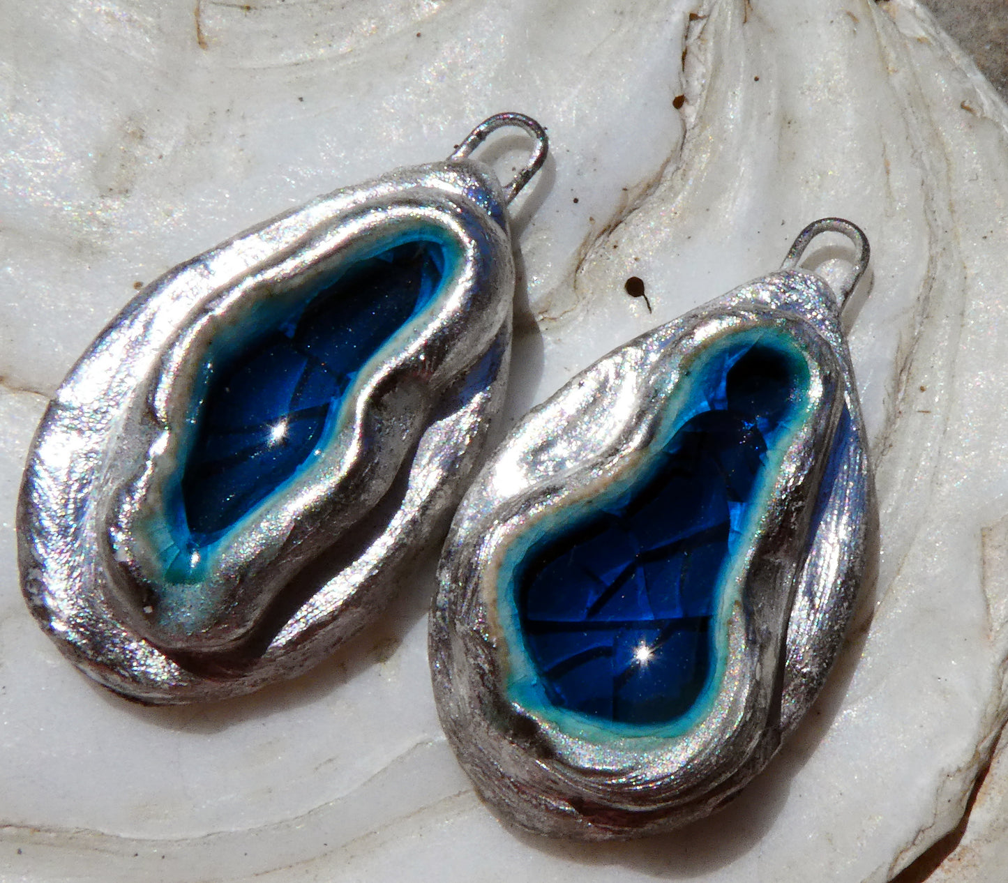 Ceramic and Silver Lagoon Enamel Drops -Genoa Blue