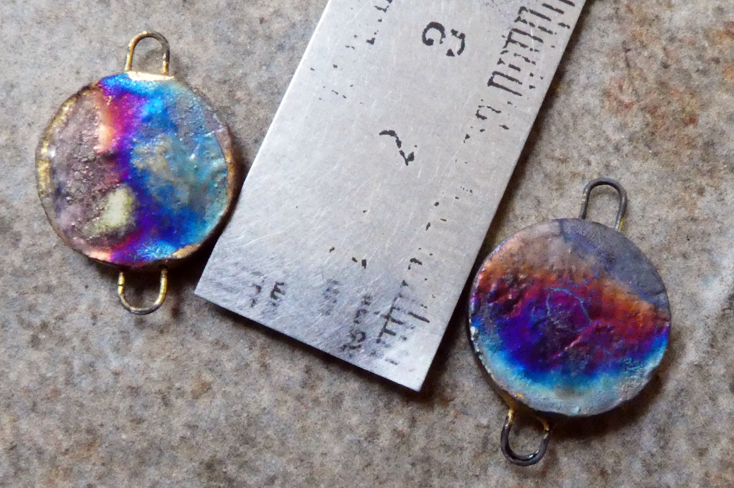 Ceramic Little Disc Vintage Sun and Moon Decal Earring Connectors #1