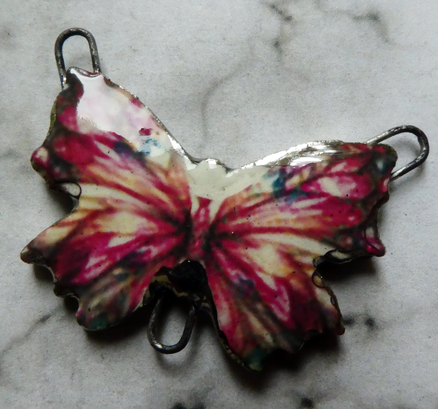 Ceramic Decal Butterfly Necklace Connector - #3