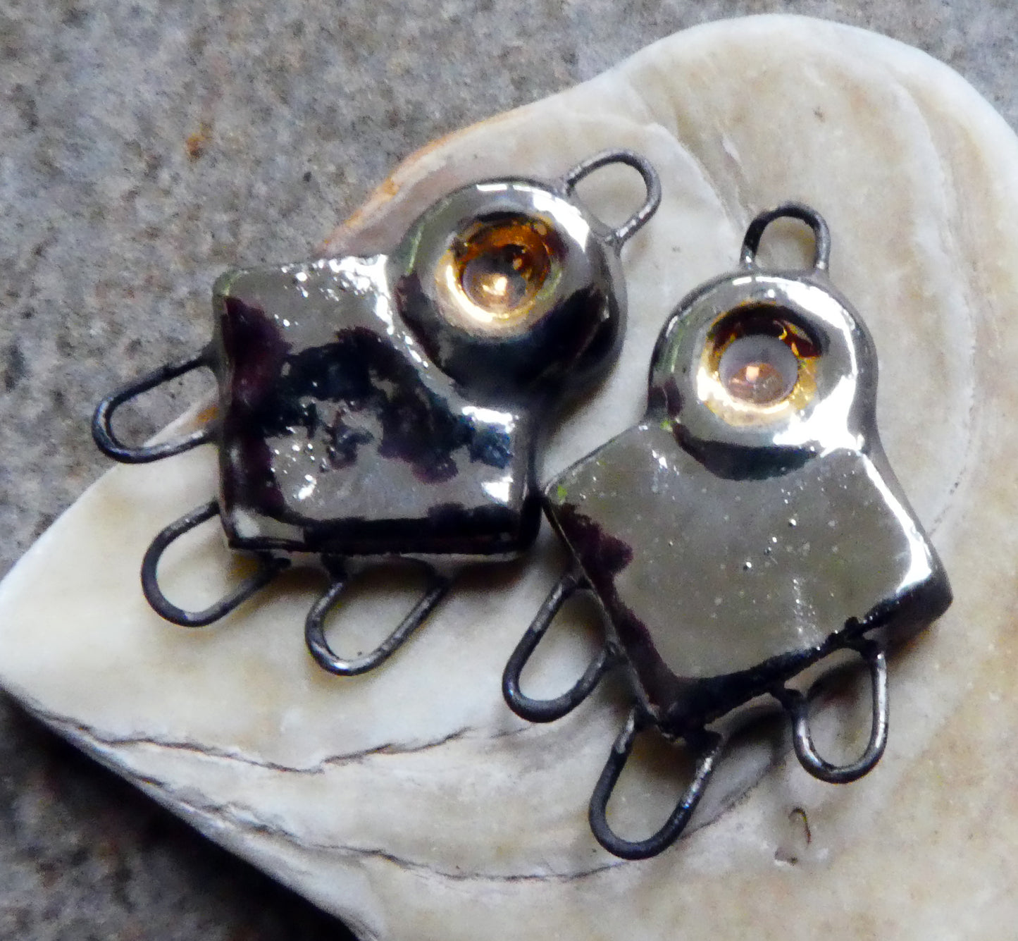 Ceramic Diamond Rivet Earring Connectors -Platinum and Gold