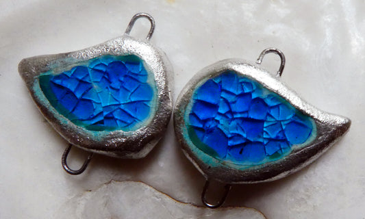 Ceramic Silver and Enamel Earring Connectors- Genoa Blue