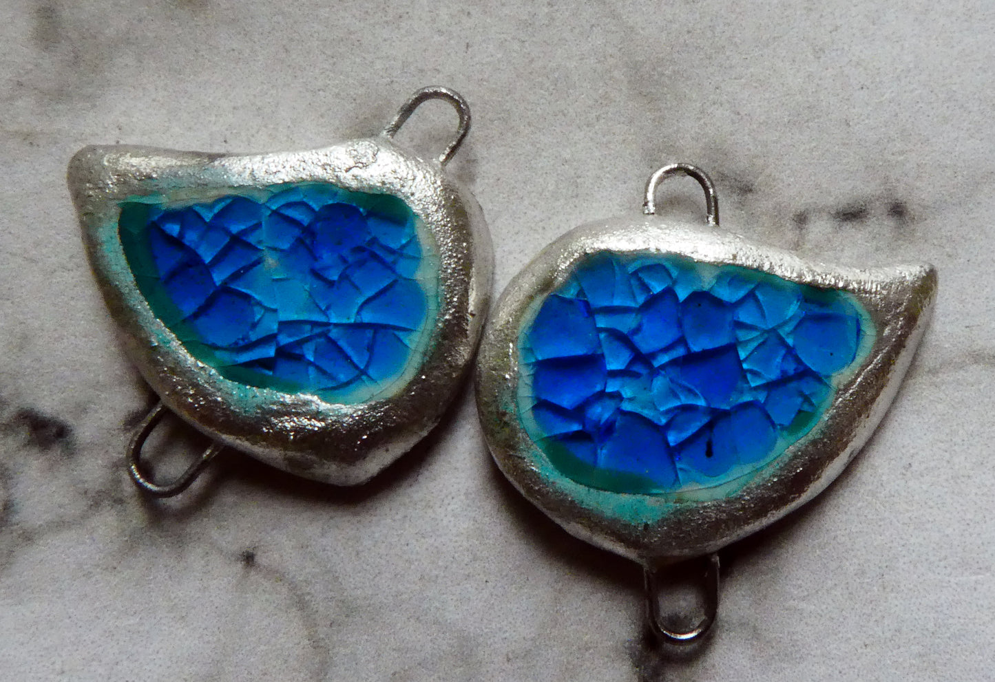 Ceramic Silver and Enamel Earring Connectors- Genoa Blue