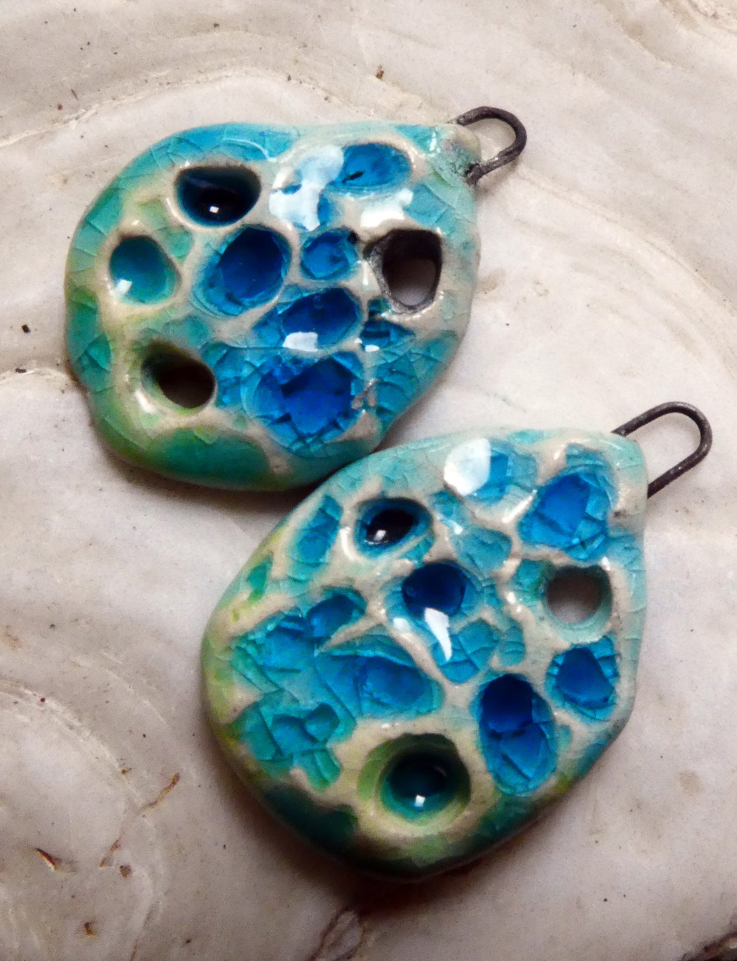 Ceramic Textured Enamel Earring Charms - Lime and Turquoise