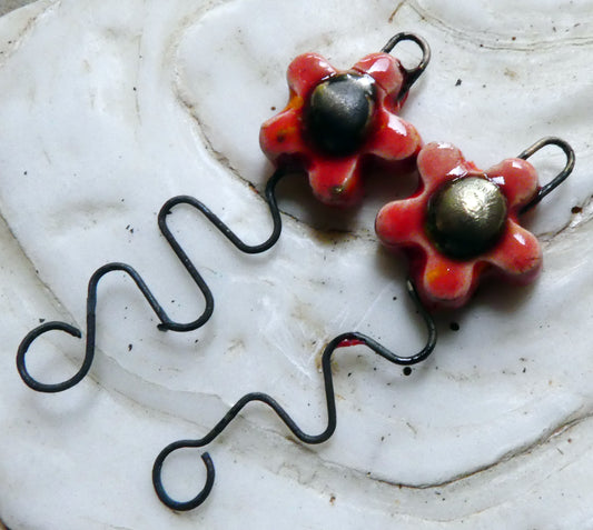 Ceramic Wavy Stem Flower Earring Charms -Fruit Punch