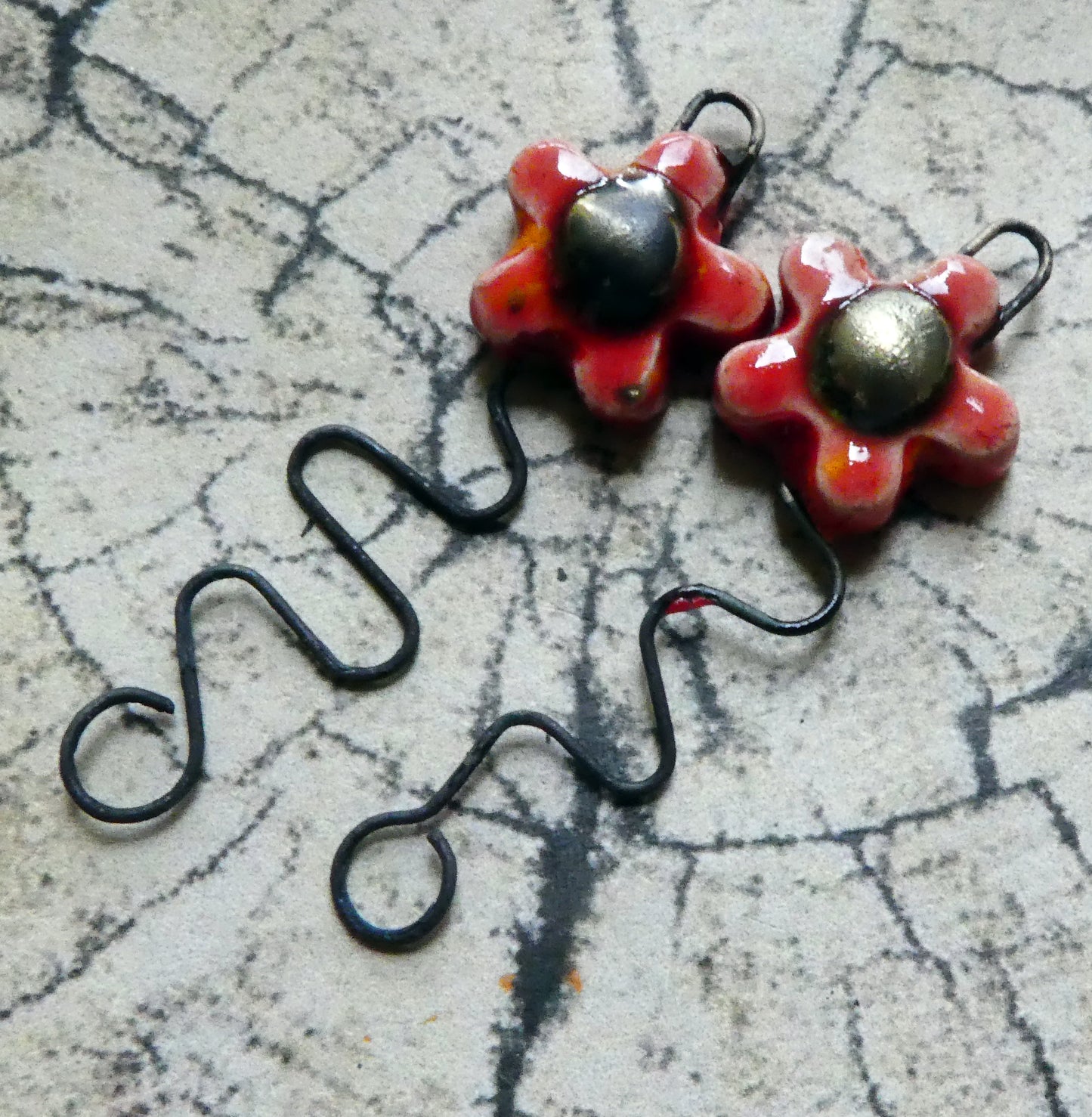 Ceramic Wavy Stem Flower Earring Charms -Fruit Punch