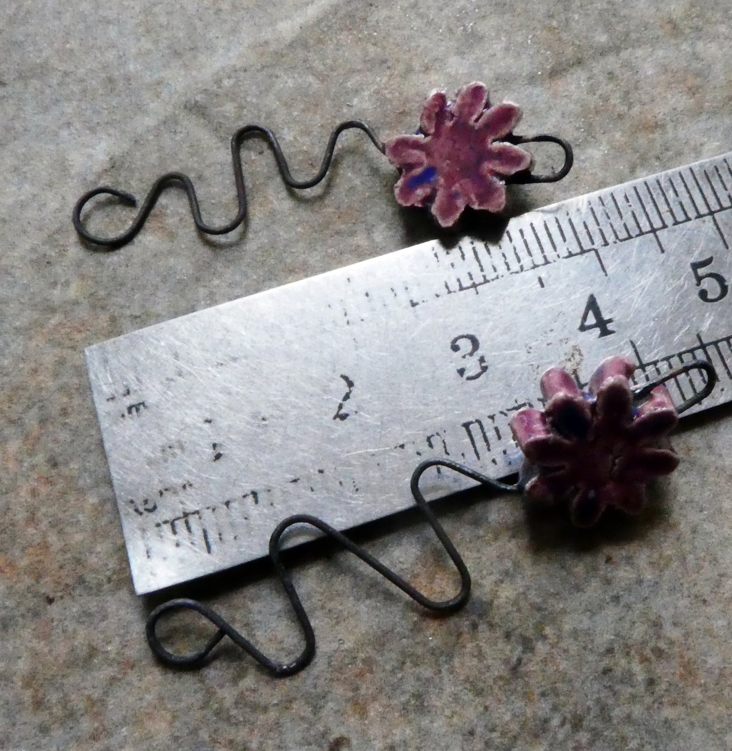 Ceramic Wavy Stem Flower Earring Charms -Plum Jelly