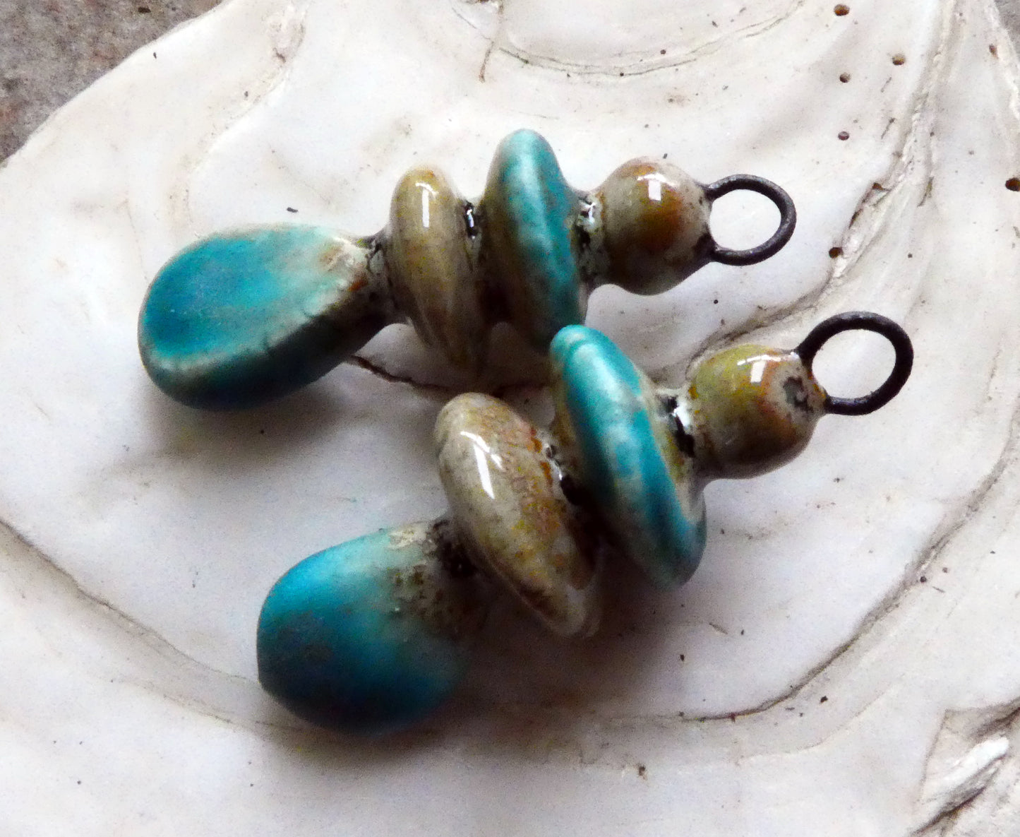 Ceramic Bobble, Disc and Droplet Stack Charms - Stone and Antique Turquoise