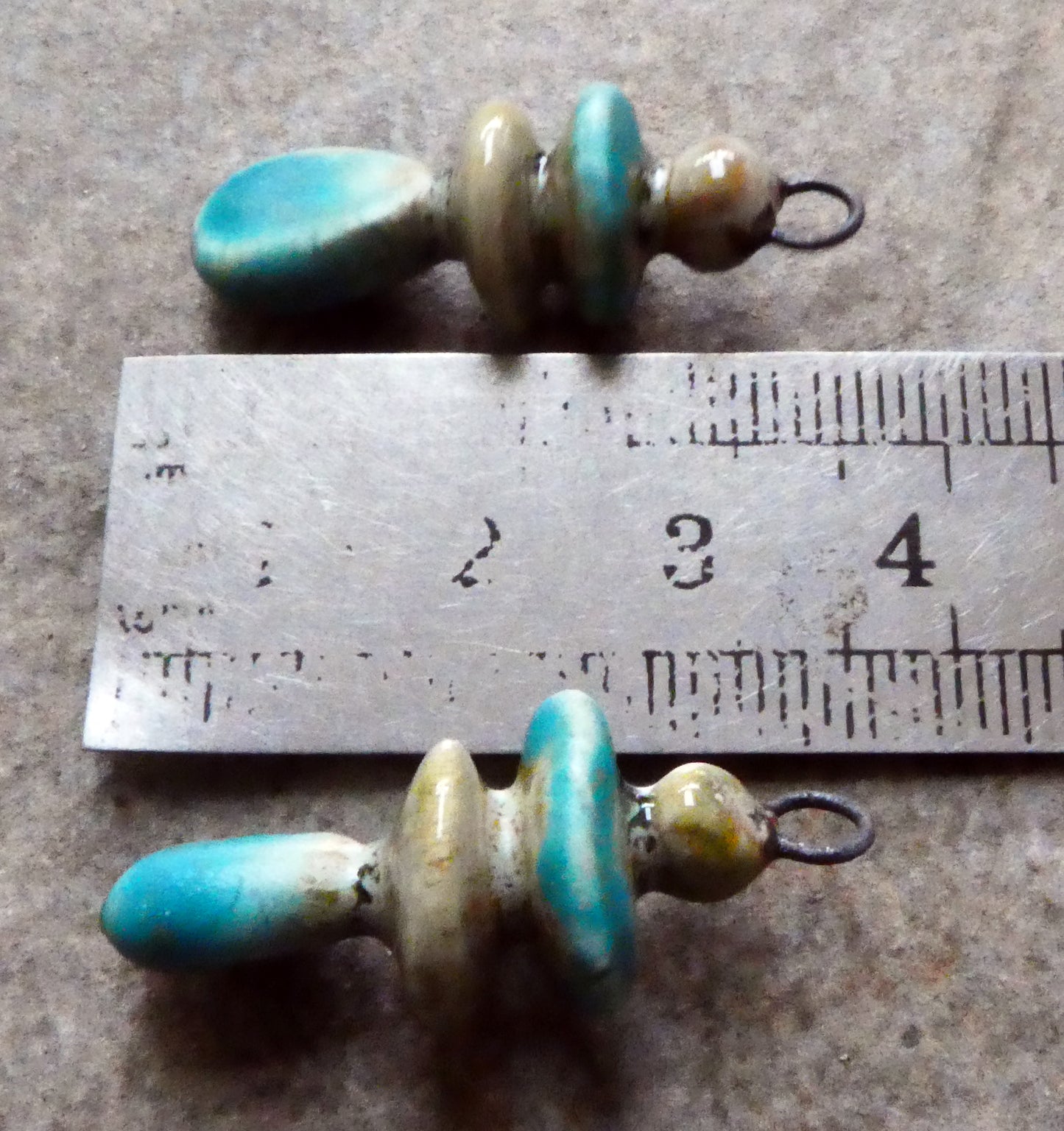 Ceramic Bobble, Disc and Droplet Stack Charms - Stone and Antique Turquoise