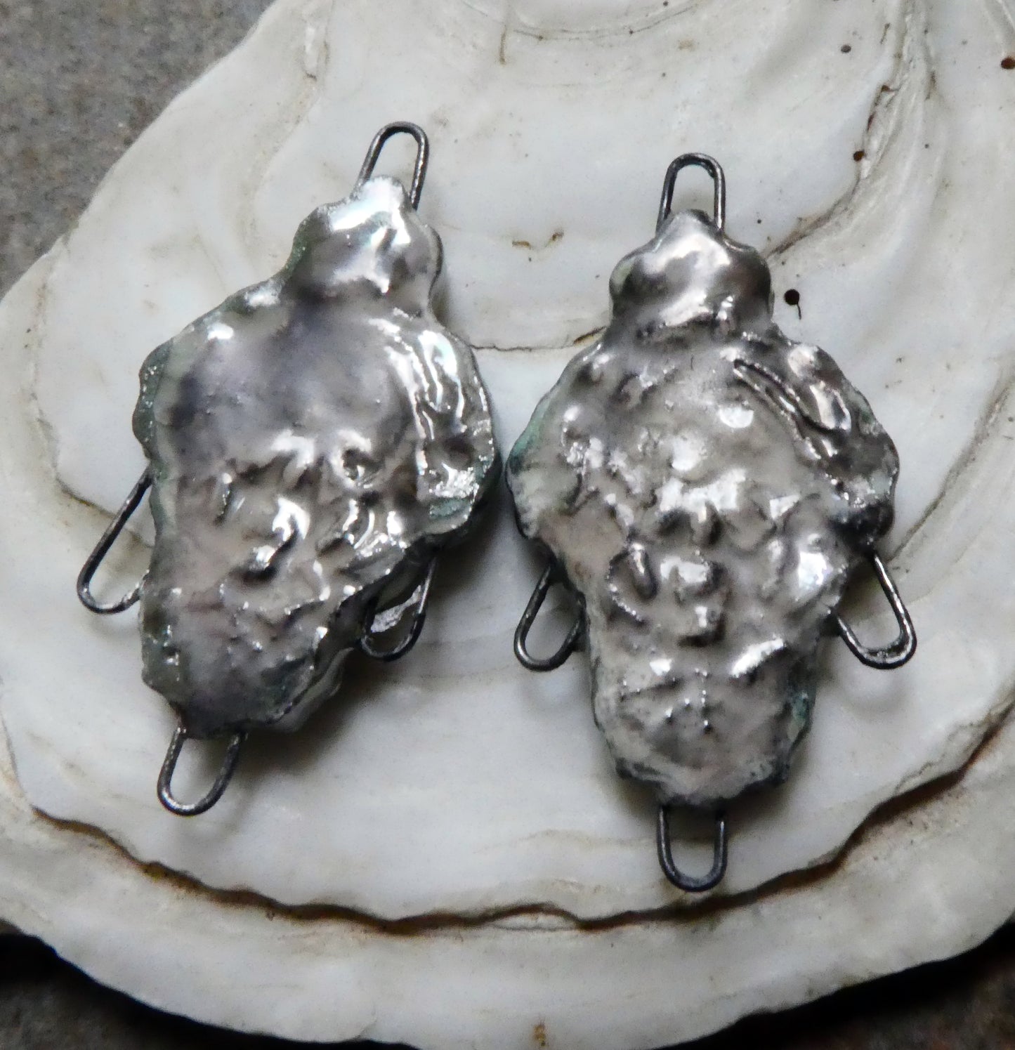 Porcelain Filligree Earring Connectors -Mottly Silver Grey