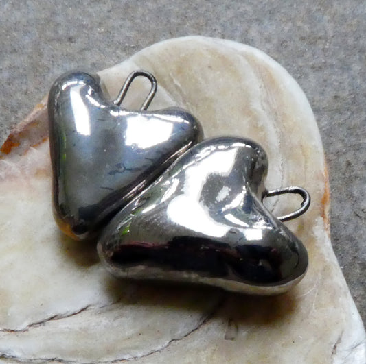 Ceramic Little Heart Drops -Platinum Lustre