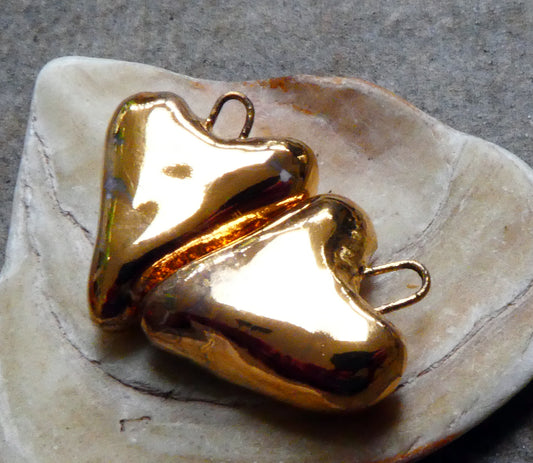 Ceramic Little Heart Drops -Gold Lustre