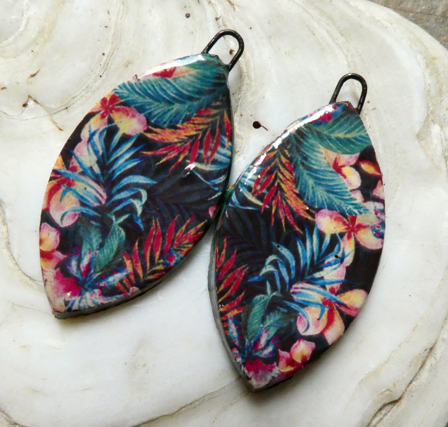 Ceramic Floral Pattern Decal Earring Drops #32