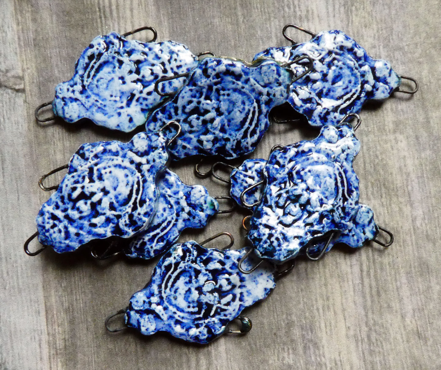 Ceramic Filligree Earring Connectors - Midnight Blue
