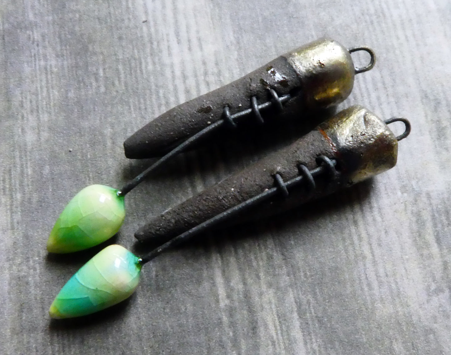 Ceramic Stitched Spike Earring Charms -Lime