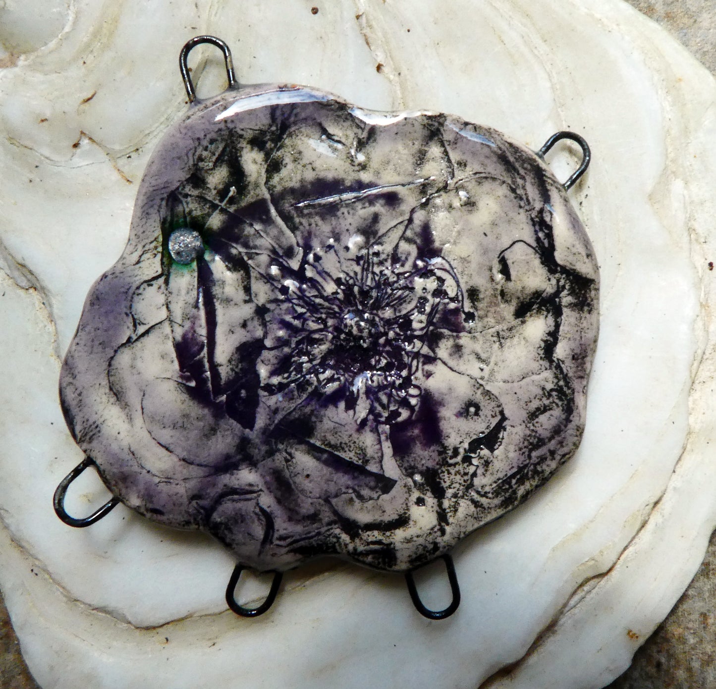 Ceramic Pressed Flower Necklace Connector #4