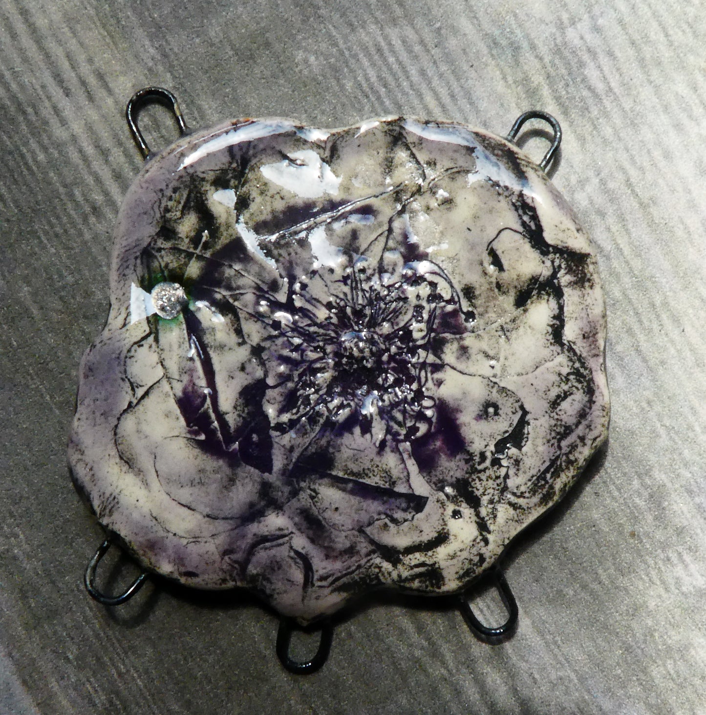 Ceramic Pressed Flower Necklace Connector #4