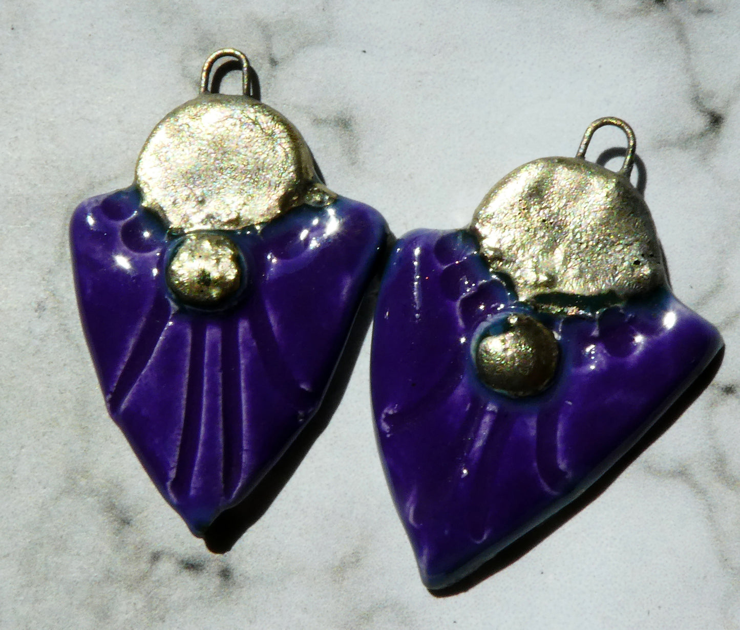 Ceramic Decorative Shield Charms - Dark Purple