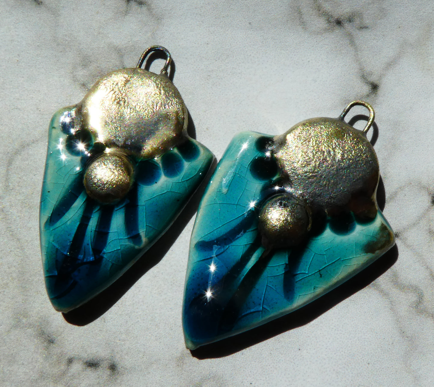Ceramic Decorative Shield Charms - Oriental Blue