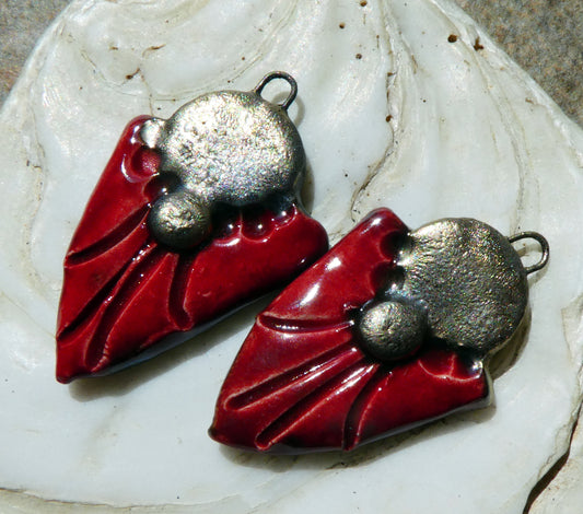 Ceramic Decorative Shield Charms - Red