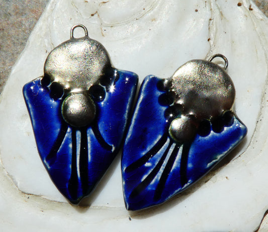 Ceramic Decorative Shield Charms - Mirror Blue