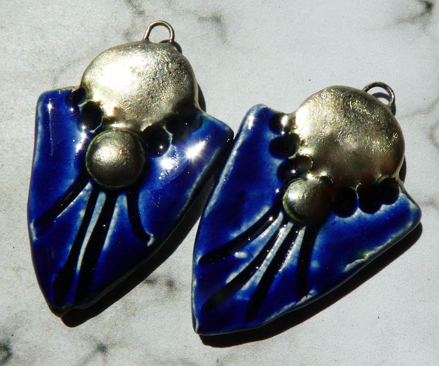 Ceramic Decorative Shield Charms - Mirror Blue