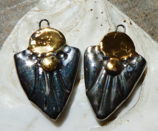 Ceramic Decorative Shield Charms - Platinum and Gold
