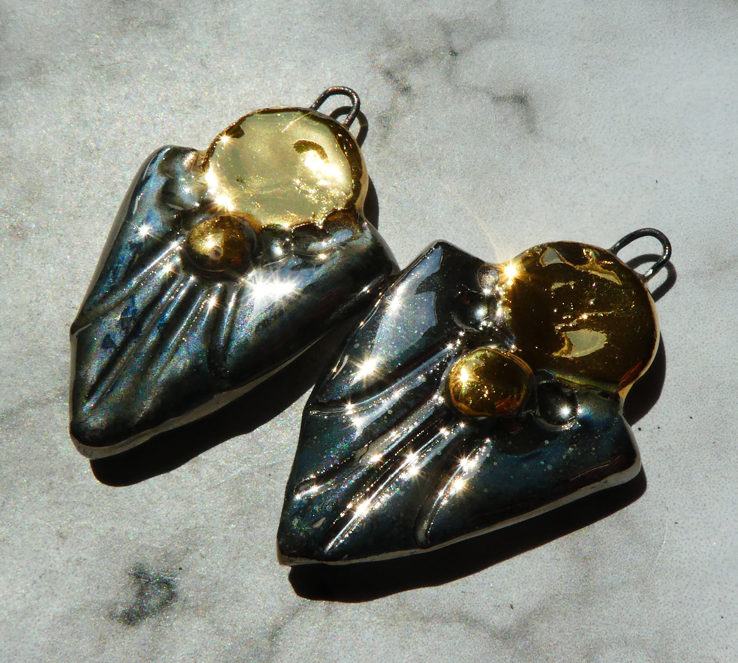 Ceramic Decorative Shield Charms - Platinum and Gold