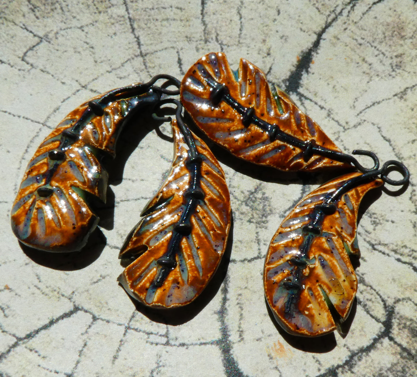 Ceramic Stapled Feather Earring Charms -Amber Ash