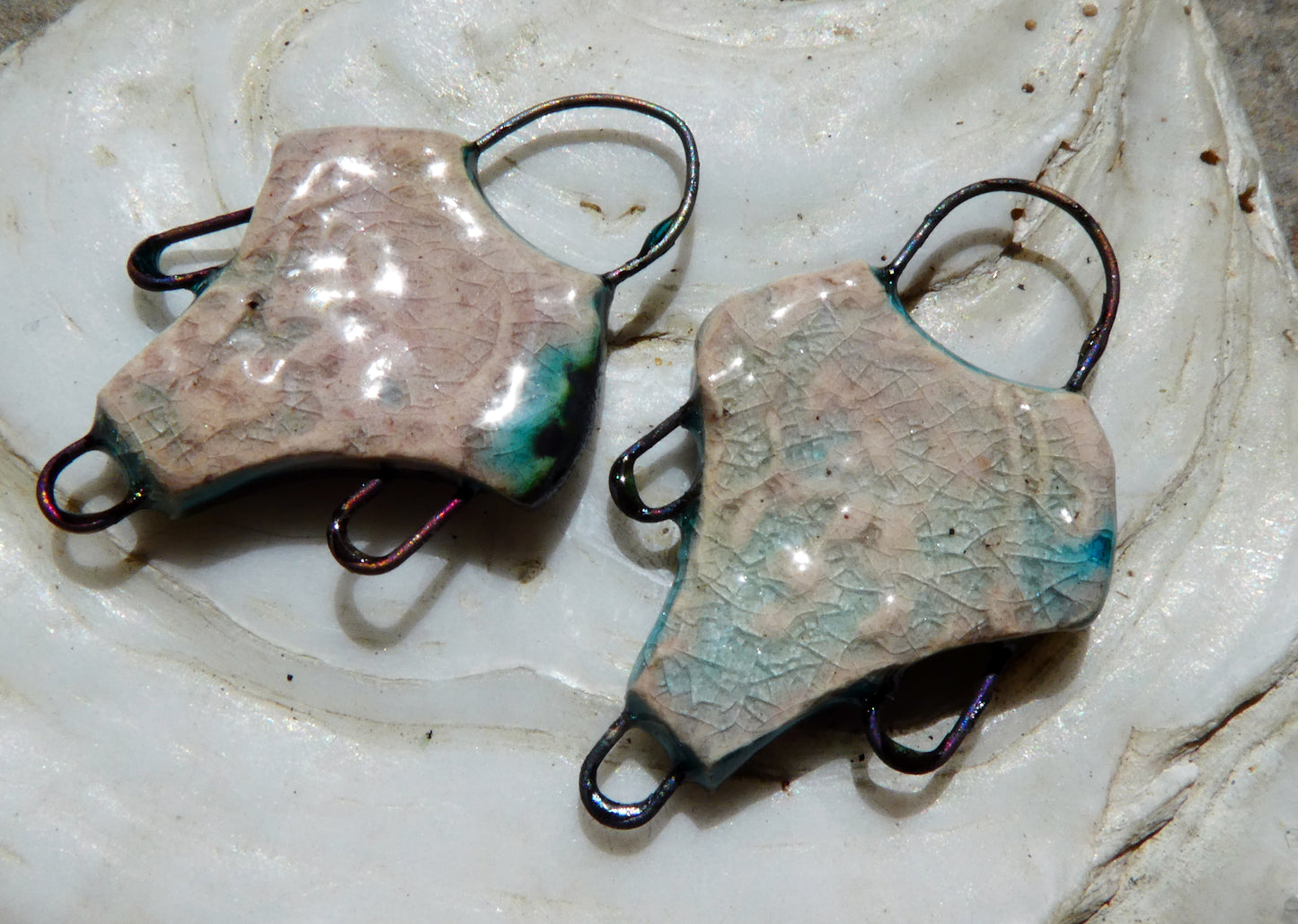 Ceramic Filligree Three Hoop Earring Connectors - Orchid
