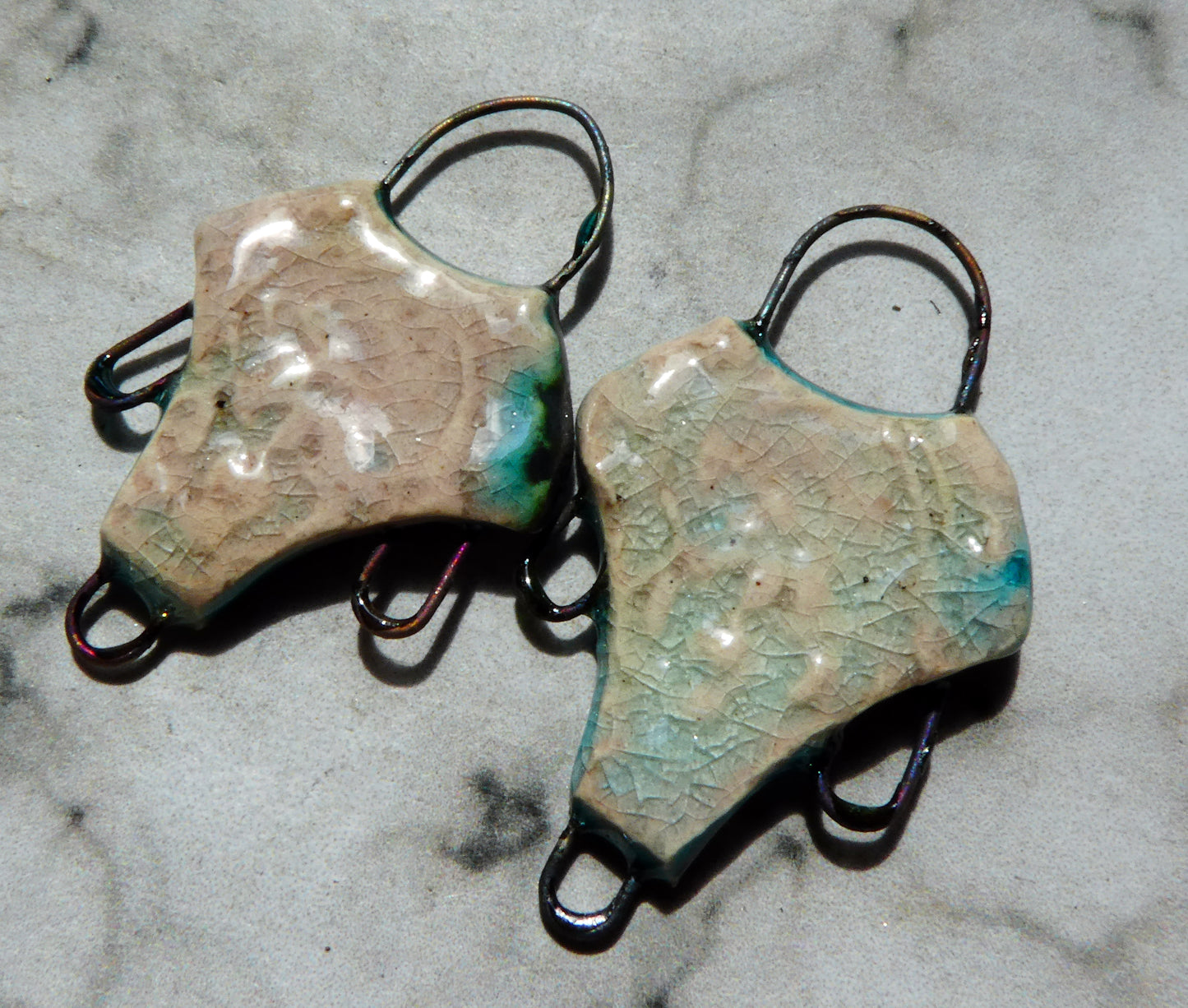 Ceramic Filligree Three Hoop Earring Connectors - Orchid
